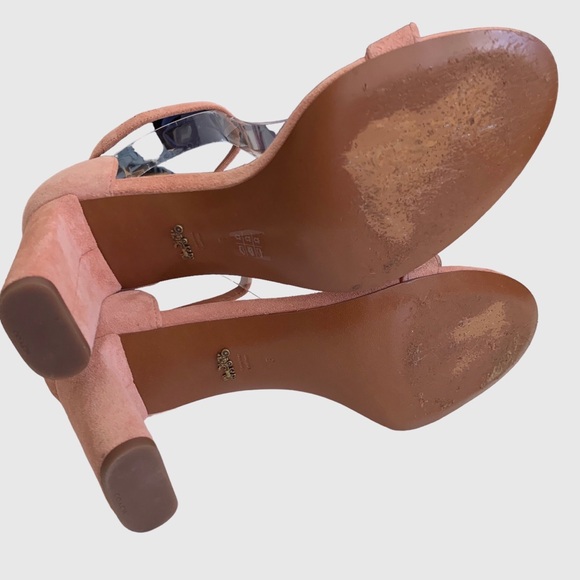 COACH LINK PEONY PINK SUEDE ANKLE STRAP OPEN TOE HEELED SANDALS - Picture 9 of 16